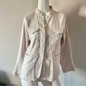 ANOKHI Linen/Cotton/Silk Blend Beige Botton Down Blazer Size M 4 Pockets Lined